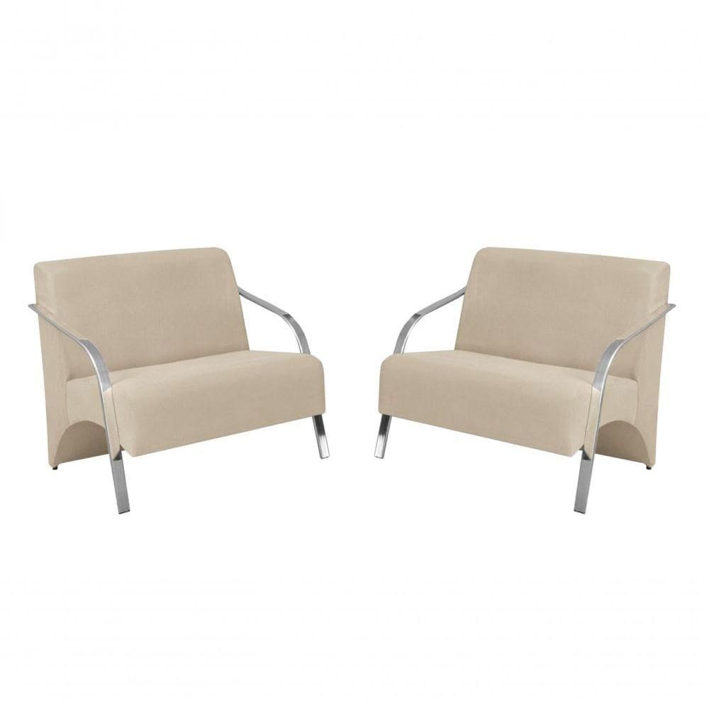 Kit 2 Poltronas 2 Lugares Vênus Braço Alumínio Suede