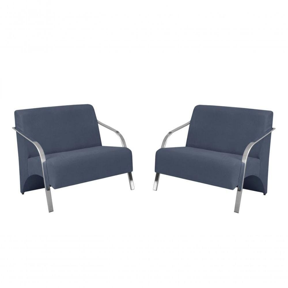 Kit 2 Poltronas 2 Lugares Vênus Braço Alumínio Suede