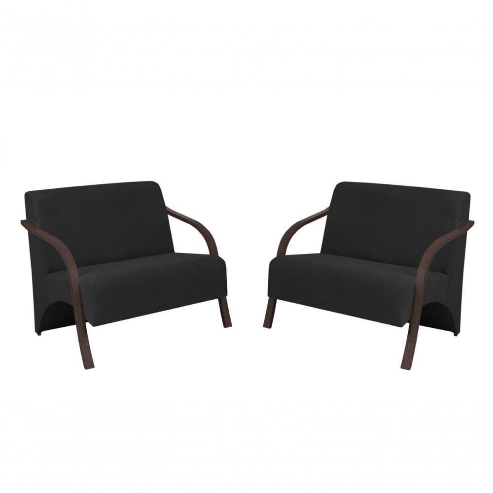 Kit 2 Poltronas 2 Lugares Vênus Suede Braço Madeira