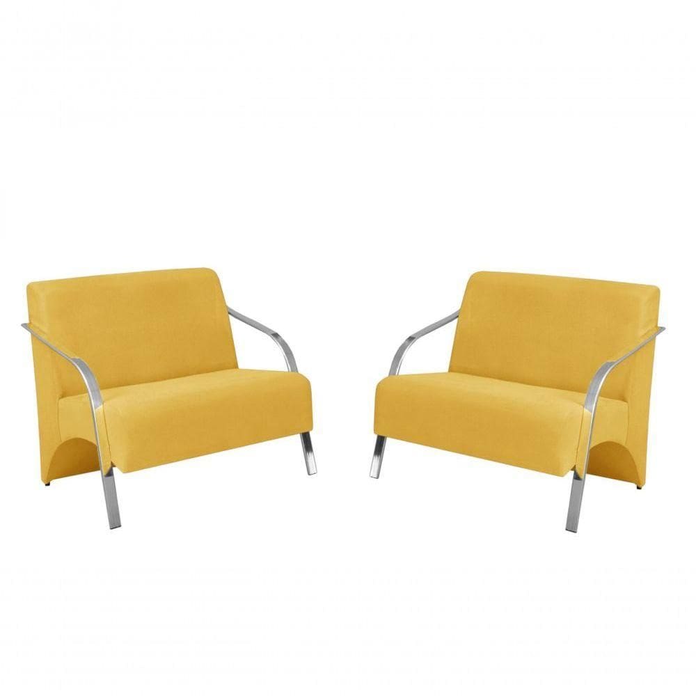 Kit 2 Poltronas 2 Lugares Vênus Braço Alumínio Suede