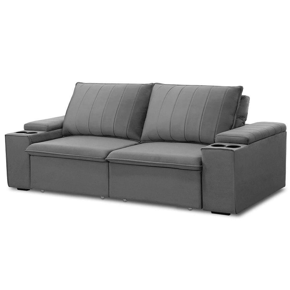 Sofá Retrátil Reclinável 3 Lugares 205Cm Baluart F05 Veludo Prata - Mpozenato