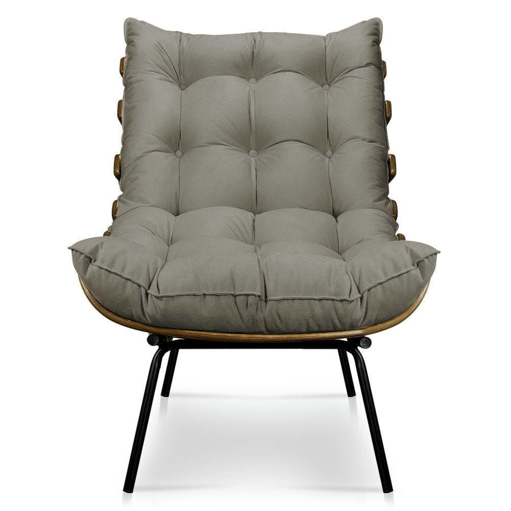 Poltrona Decorativa Costela Sala Escritório Suede Cappucino