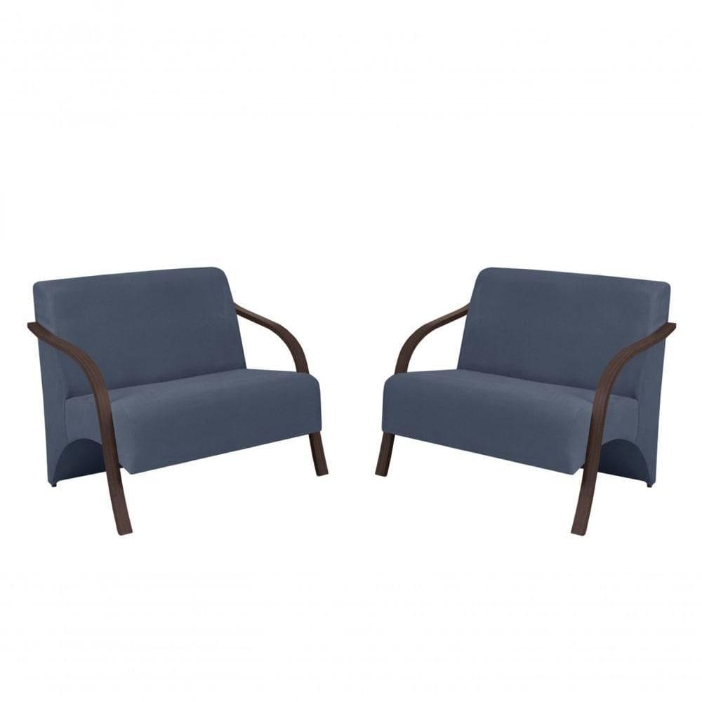 Kit 2 Poltronas 2 Lugares Vênus Suede Braço Madeira