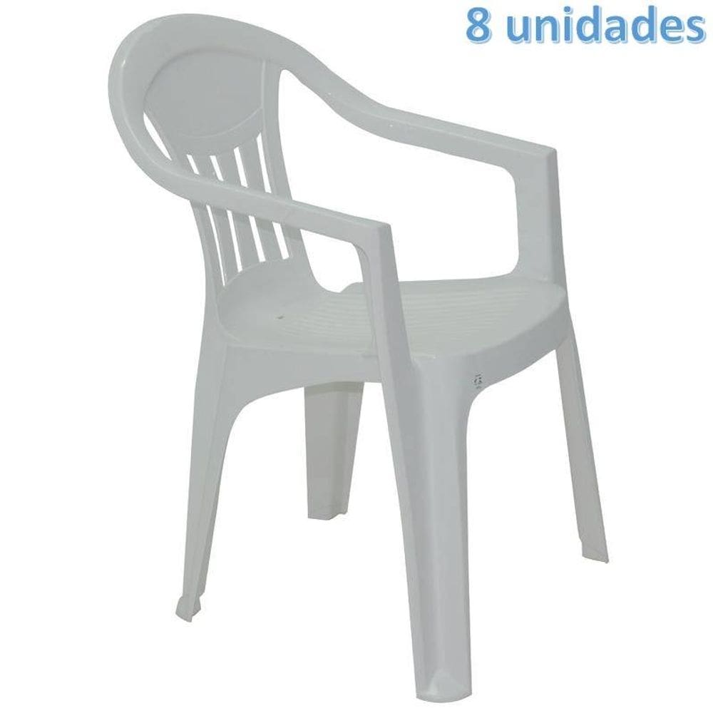 Kit 8 Cadeiras Plastica Monobloco Com Bracos Ilhabela Branca Tramontina
