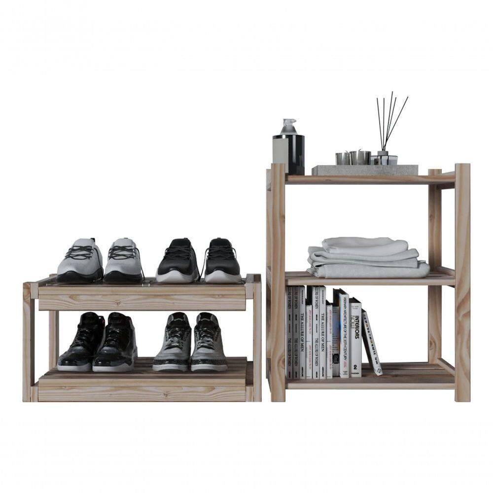 Kit Estantes De Madeira Organizadoras E Aparador Espaçoso 60X50Cm