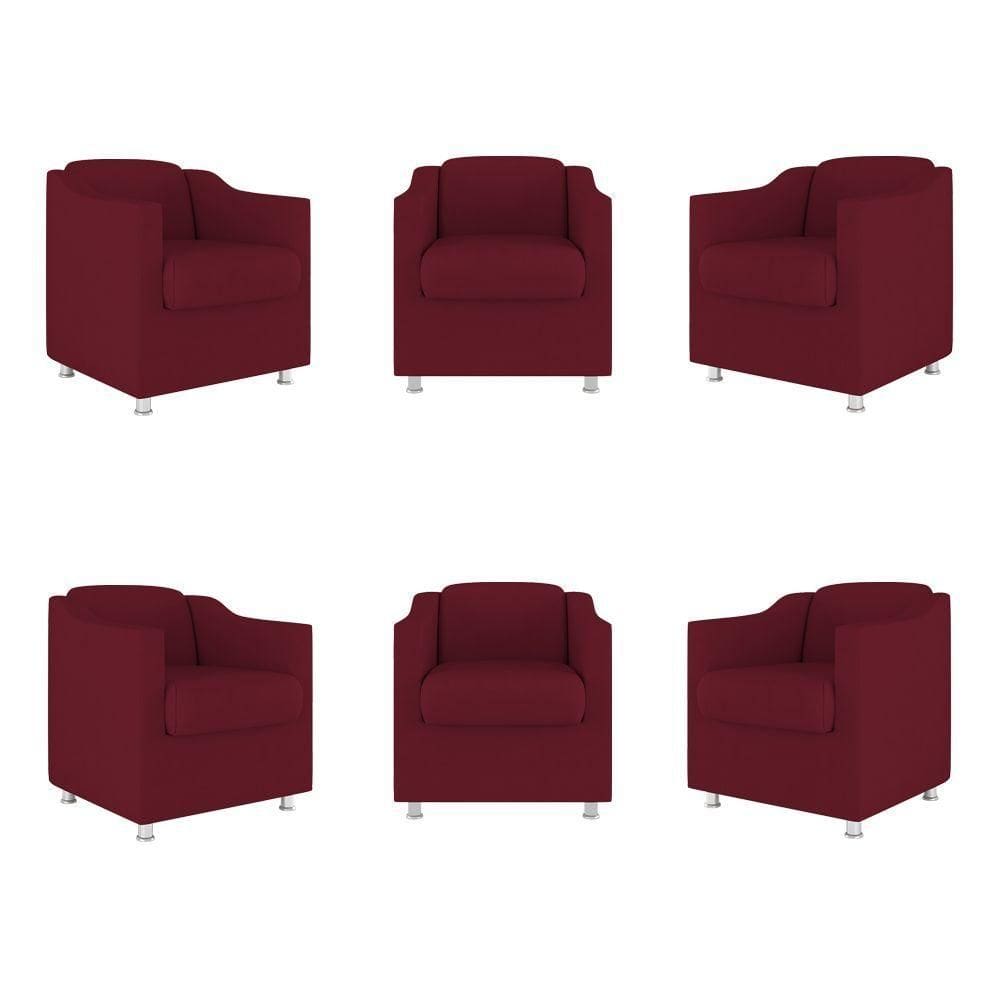 Kit 6 Cadeiras Poltronas Decorativas Espera Clinica Dentista Cor:marsala