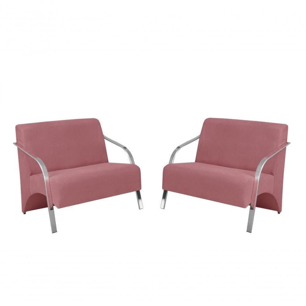 Kit 2 Poltronas 2 Lugares Vênus Braço Alumínio Suede