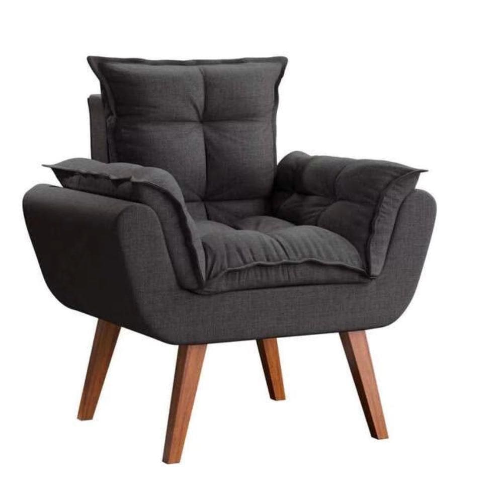 Poltrona Decorativa Opala Sala De Estar Linho Chumbo