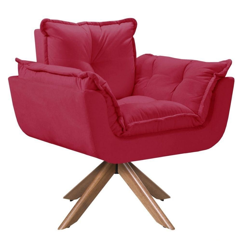 Poltrona Opala Giratória Madeira Suede