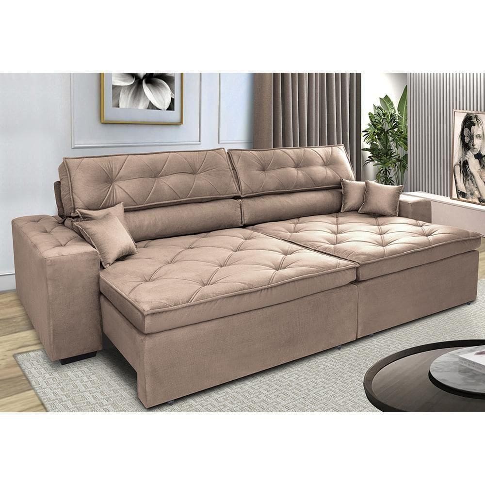 Sofá Retrátil E Reclinável 2,32m Com Molas Cama Inbox Estilo Suede Velusoft Castor
