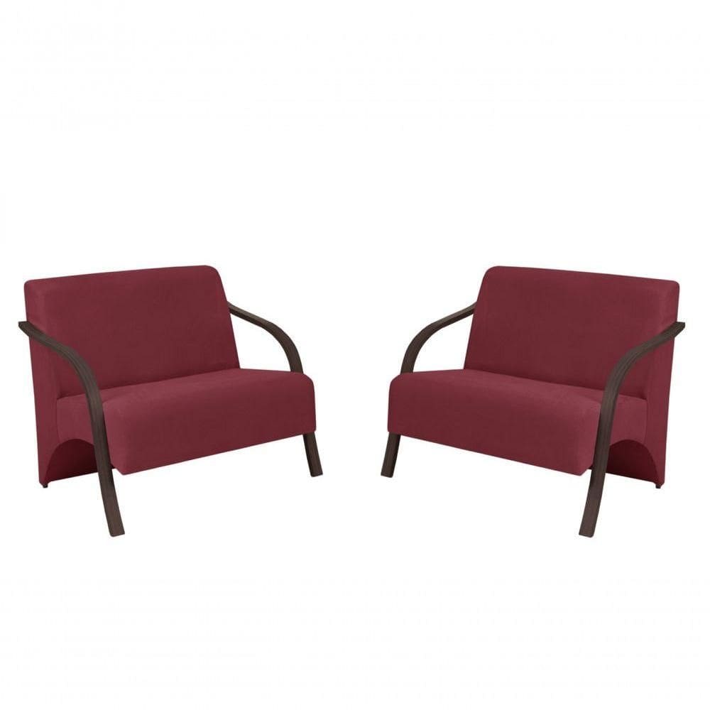 Kit 2 Poltronas 2 Lugares Vênus Suede Braço Madeira