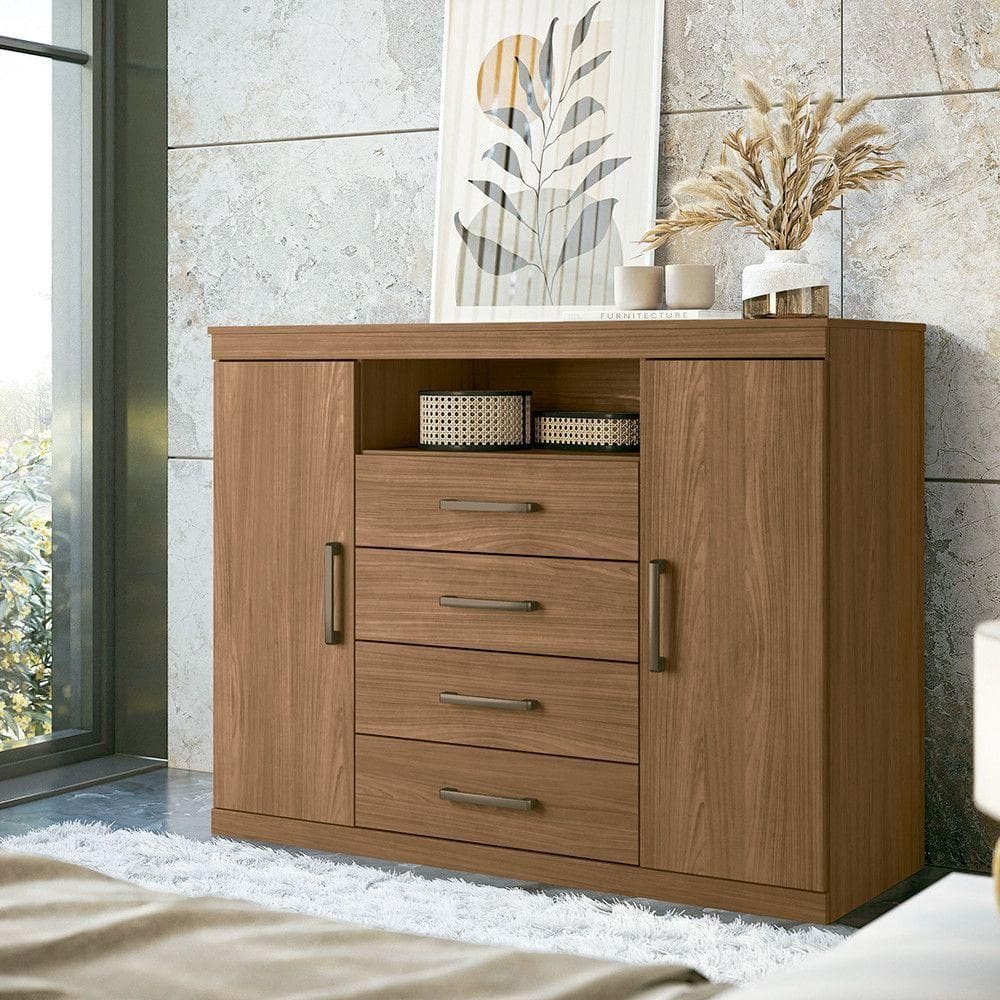 Cômoda Com 2 Portas E 4 Gavetas Santos Andirá Jatoba