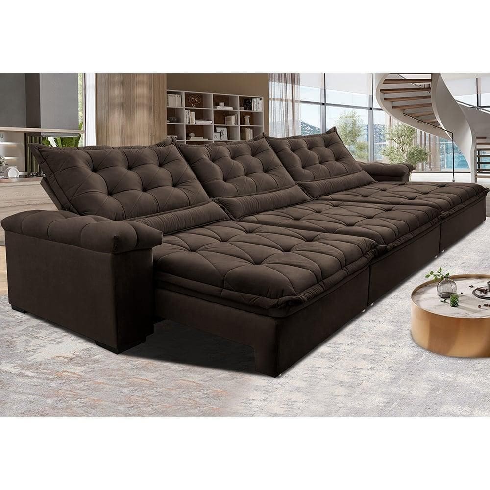 Sofá Retrátil E Reclinável 4,15M Cama Inbox Big Fresh Com SoftgelD40 Velupluma Café