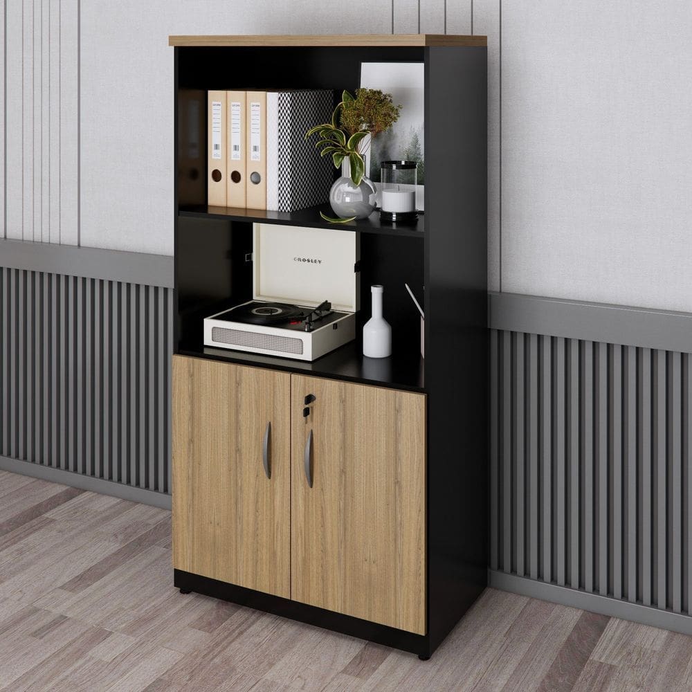 Armário para Escritório Estante Espresso Móveis Amadeirado/Preto