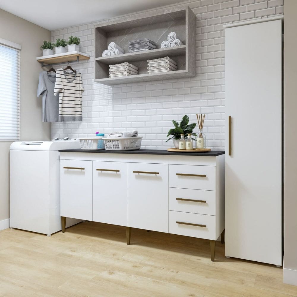 Lavanderia Modulada 1 Armário Multiuso e Balcão Osasco Branco