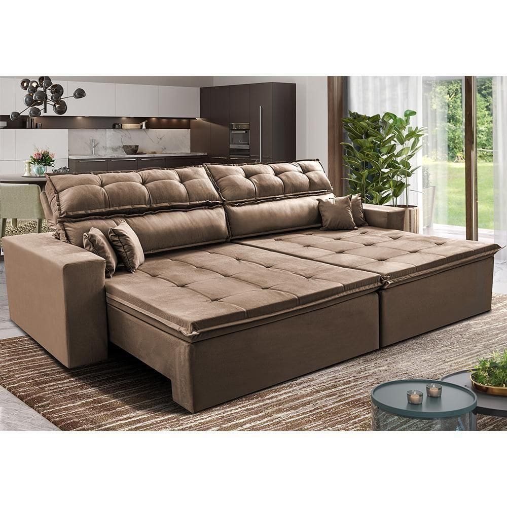 Sofá Retrátil E Reclinável 2,72m Luxos Cama Inbox Velusoft Castor