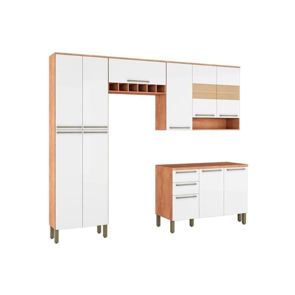 Cozinha Completa Nápoli Prime 4pçs (2 Armários 1 Balcão 1 Paneleiro) C4P01 Castanho/Branco - Ronipa