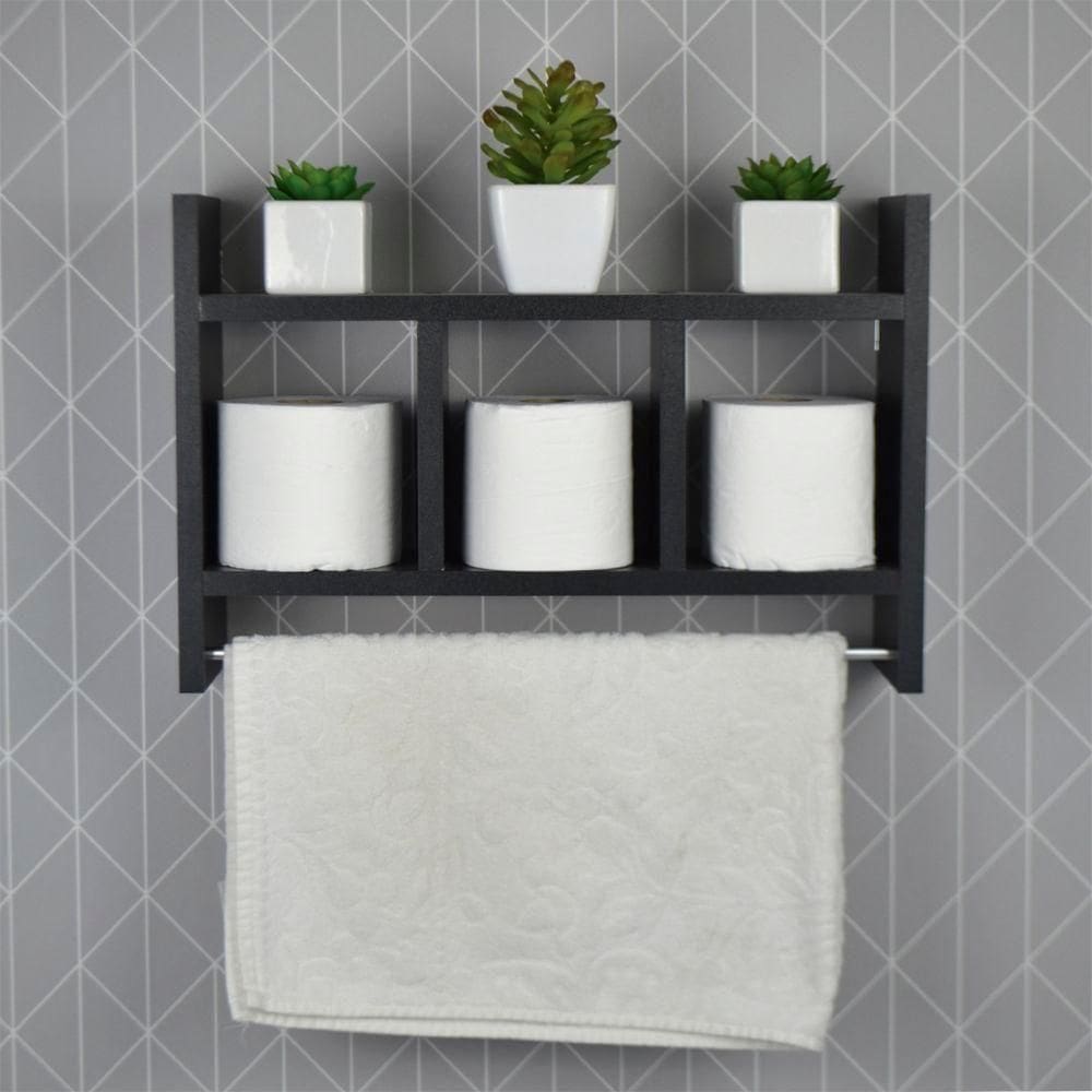 Nicho Porta Toalha Preto Para Banheiro 45 X 30Cm