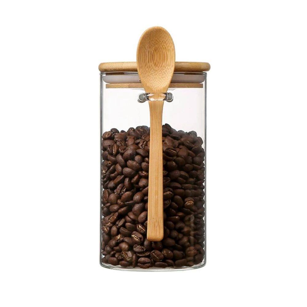 Pote de Vidro Hermético com Tampa de Bambu e Colher 450ml