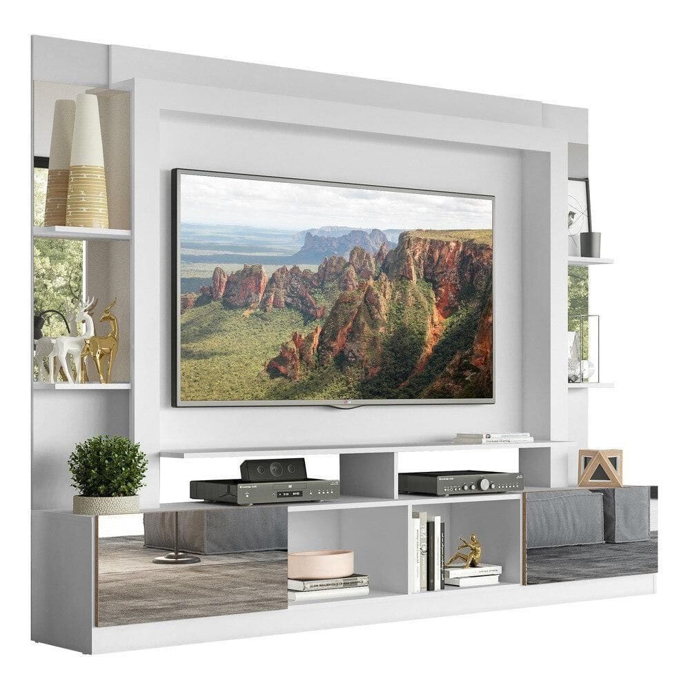 Estante Tv 65" Com Espelho Oslo Multimóveis V3389 Branca/Madeirada Branco/Madeirado
