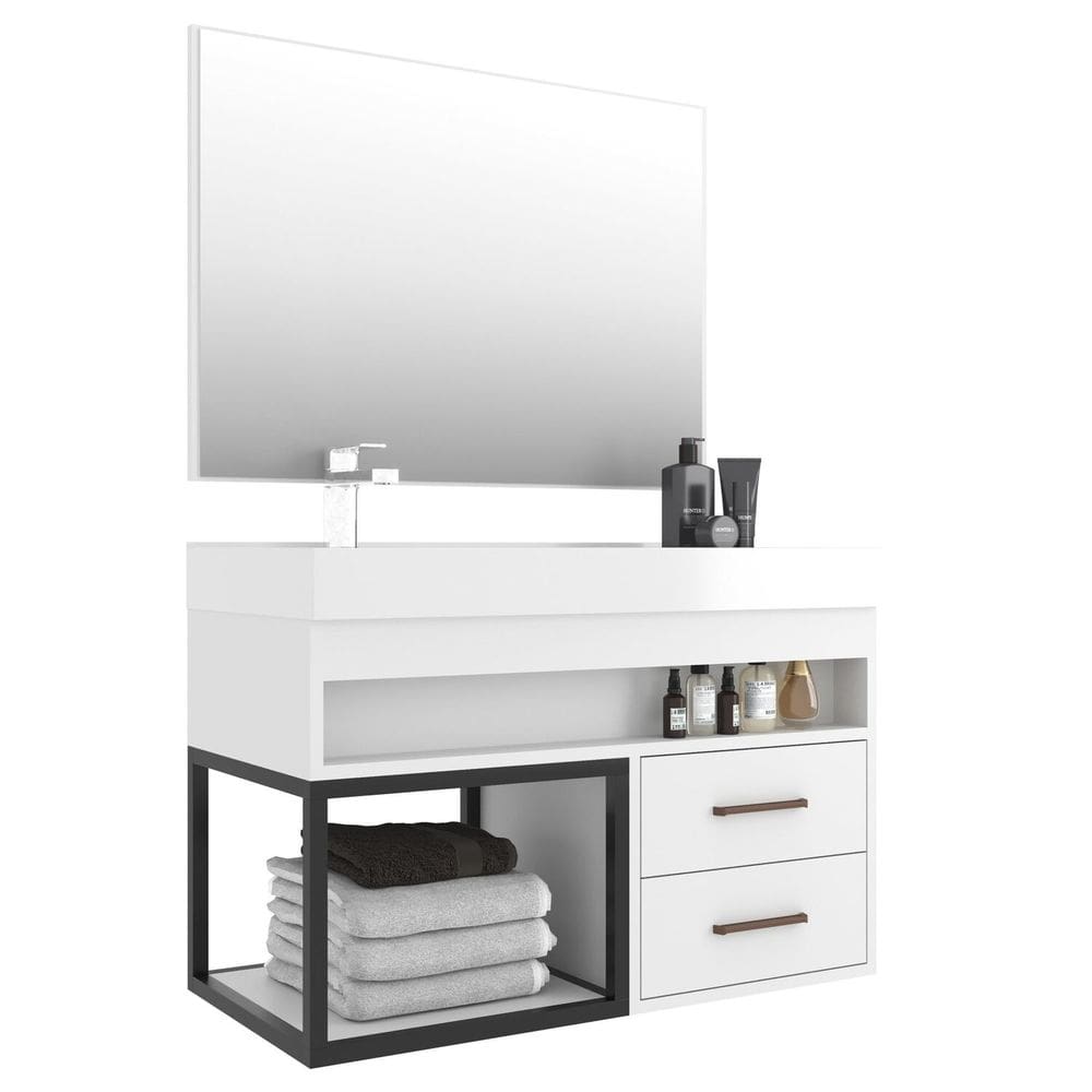 Conjunto Balcão para Banheiro com Espelheira New 80 Branco