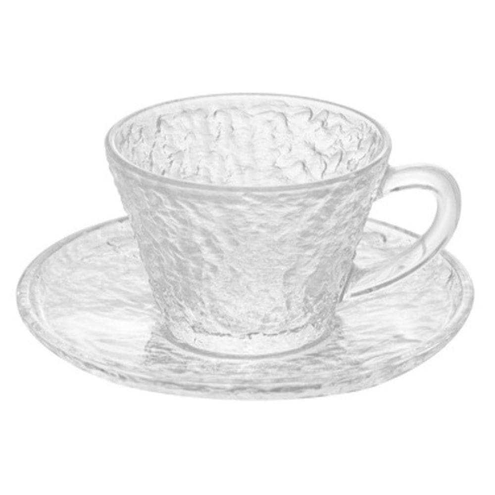 Xícara P/Chá C/Pires de Cristal Martelado Petra Transparente 180ml Lyor
