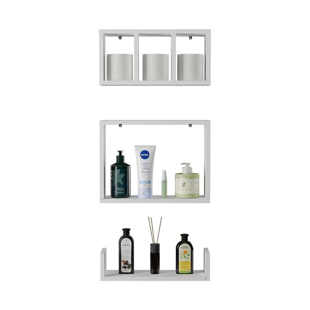 Conjunto Kit 3 Nichos Prateleiras Decorativas Branca para Banheiro