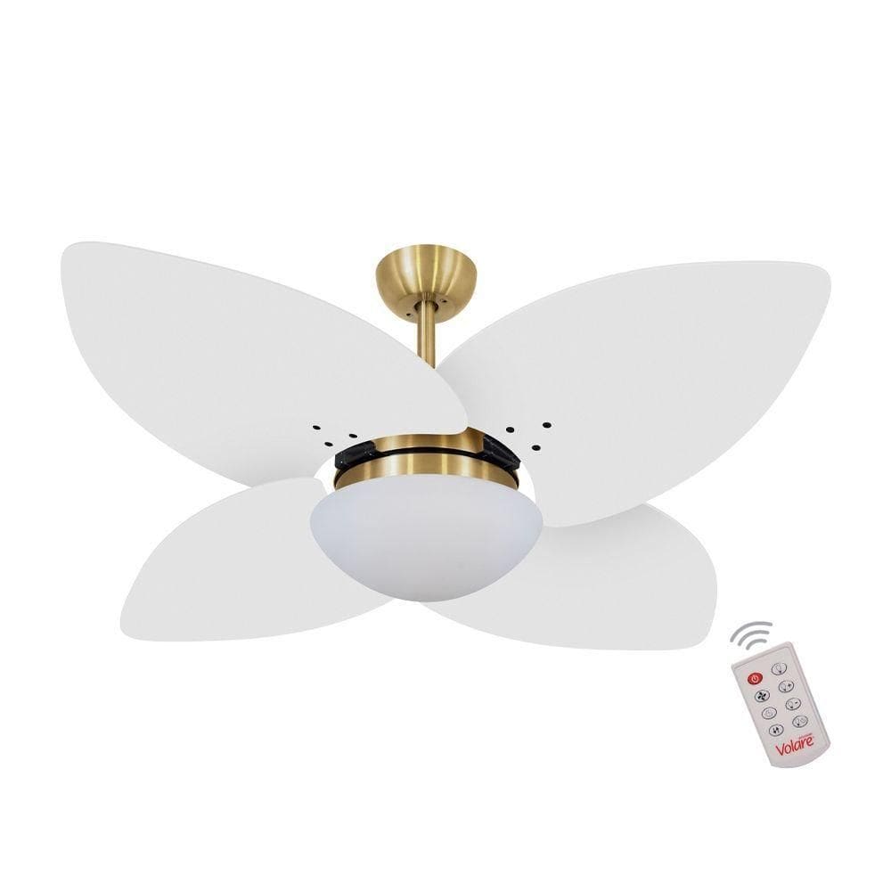 Ventilador De Teto Dourado 4 Pás Branco 127v C/ Controle