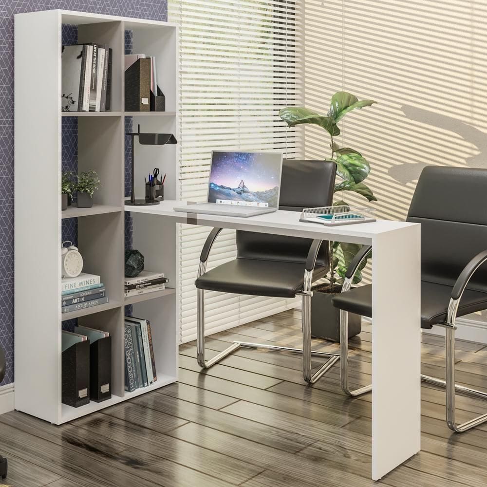 Escrivaninha/Mesa Office Com Estante Lateral Multimóveis Fg2561 Branca/Lacca Fumê