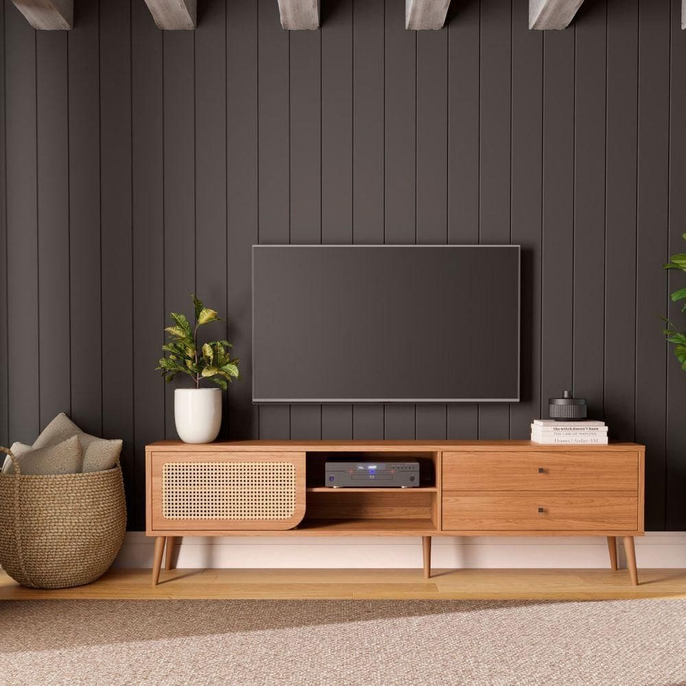 Rack Tela Para Tv Em Mdf 220 Cm Com 2 Gavetas E Porta De Correr Freijó Dalla Costa Tb311jj