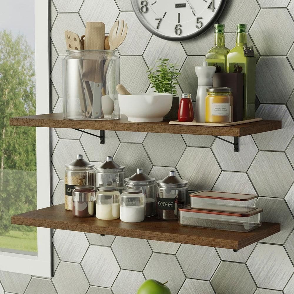 Kit 2 Prateleiras Suspensas Para Cozinha Madesa 80 Cm Com Mão Francesa - Rustic Rustic
