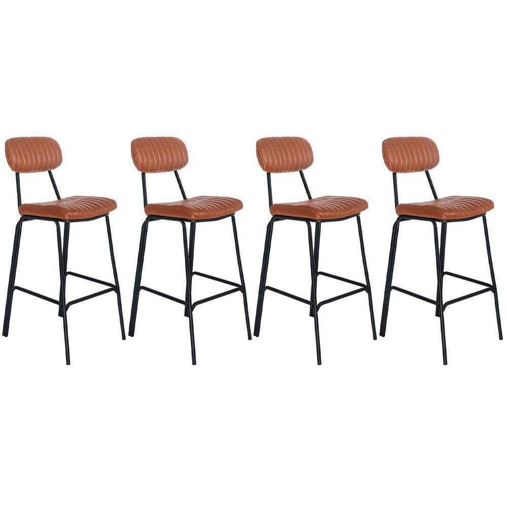 Kit 4 Banquetas Altas Estofadas Industrial Retro Boston Marrom Caramelo