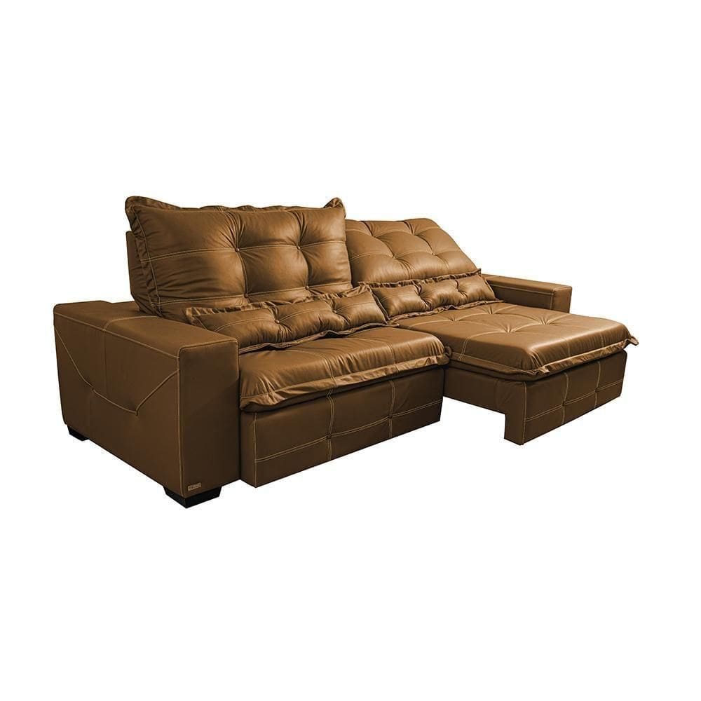 Sofá De Courino Retrátil E Reclinável 2,15m Cama Inbox Bourbon SoftgelD40 Caramelo