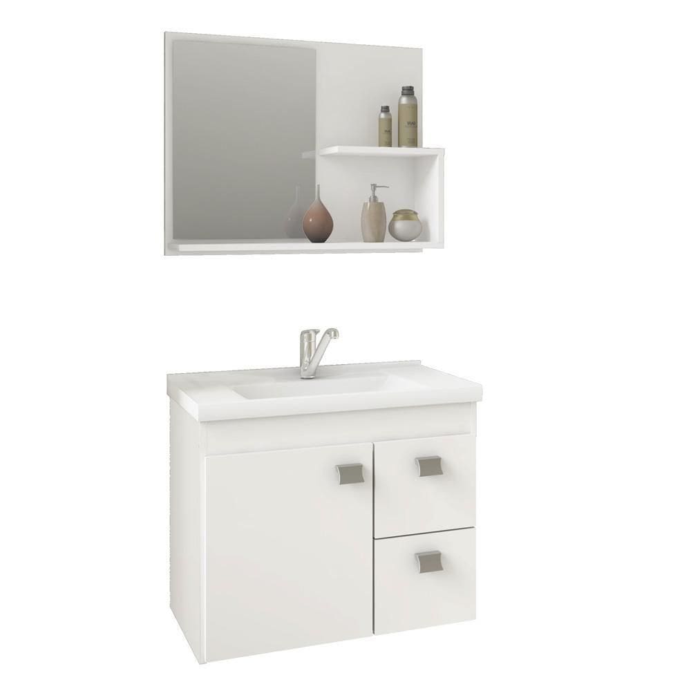 Conjunto Armário Para Banheiro 100% Mdf Isa Com Espelheira E Pia Mgm Móveis Branco Branco