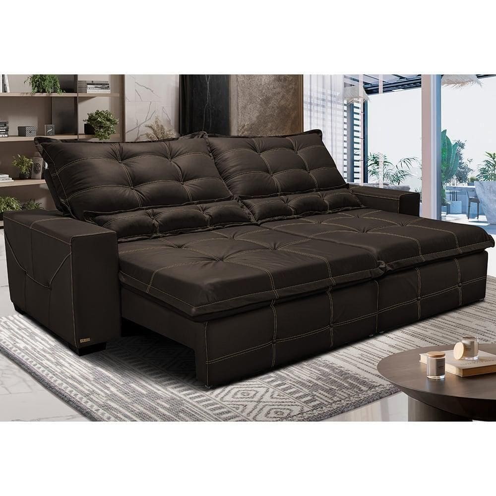 Sofá De Courino Retrátil E Reclinável 2,55m Cama Inbox Bourbon SoftgelD40 Café