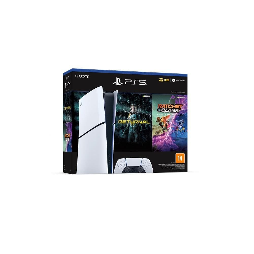 PS5 Playstation 5 Sony Slim SSD 1TB Controle sem fio DualSense, Branco + Jogos Returnal e Ratchet & Clank