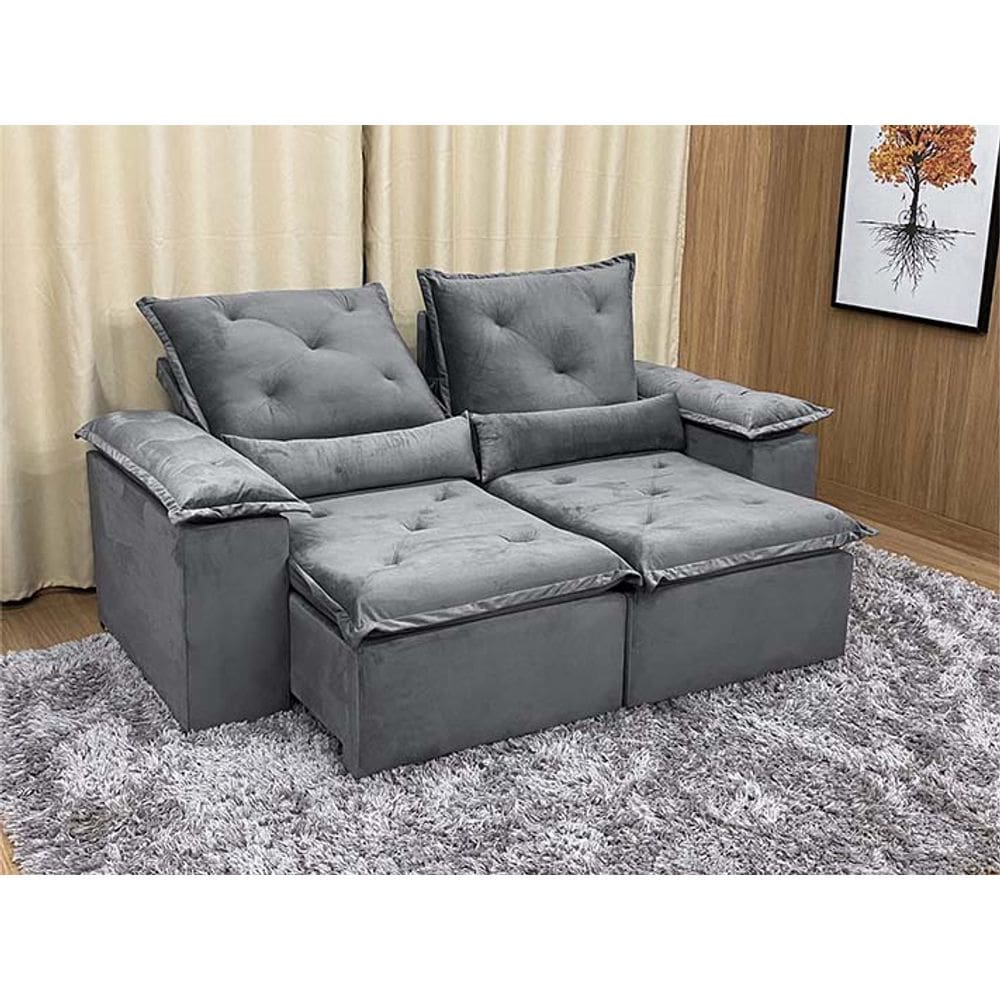 Sofá Retrátil Reclinável 2,50 m Cinza 502 Athenas Premium
