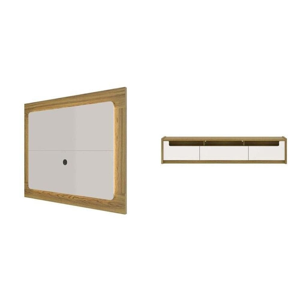 Rack com Painel Oslo 180 Cm para Tv até 75 Polegadas Off White Gloss/Freijó