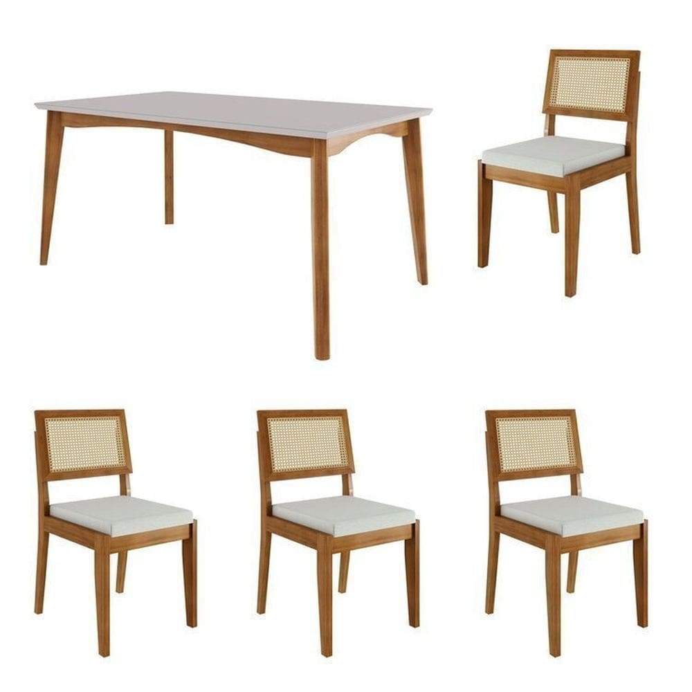 Conjunto Sala de Jantar Mesa Monalisa com 4 Cadeiras Rainha Mel Natural/Off White