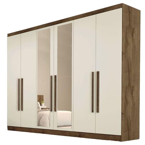 imagem-Guarda Roupa Oslo 6 Portas 4 Gavetas com Espelho MDF - MadeMarcs - Marrom Chocolate