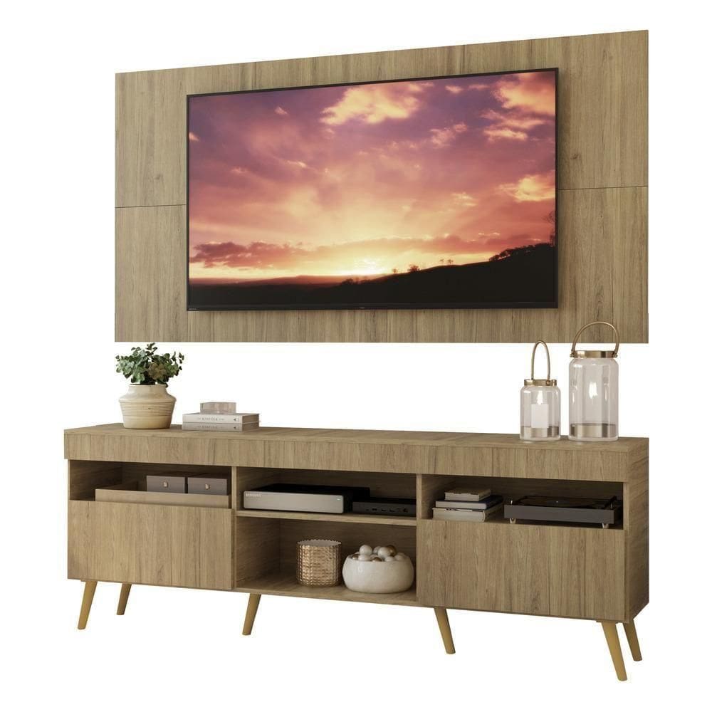 Rack Com Painel Tv 65" Retrô Londres Multimóveis V3337 Rustic/Natural Rustic/Natural
