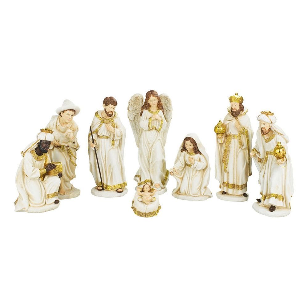 Presépio Branco Completo Grande Resina 8 Peças - 27cm