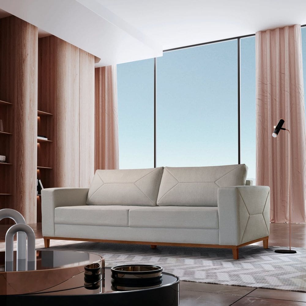 Sofá Roma 3 Lugares 180 Cm - Linho Bege