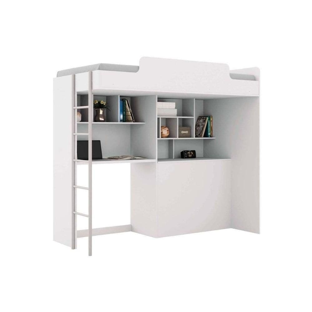 Beliche Office Teen Aquarela (cama+bancada+baú+nicho+prateleiras) Branco - Santos Andirá