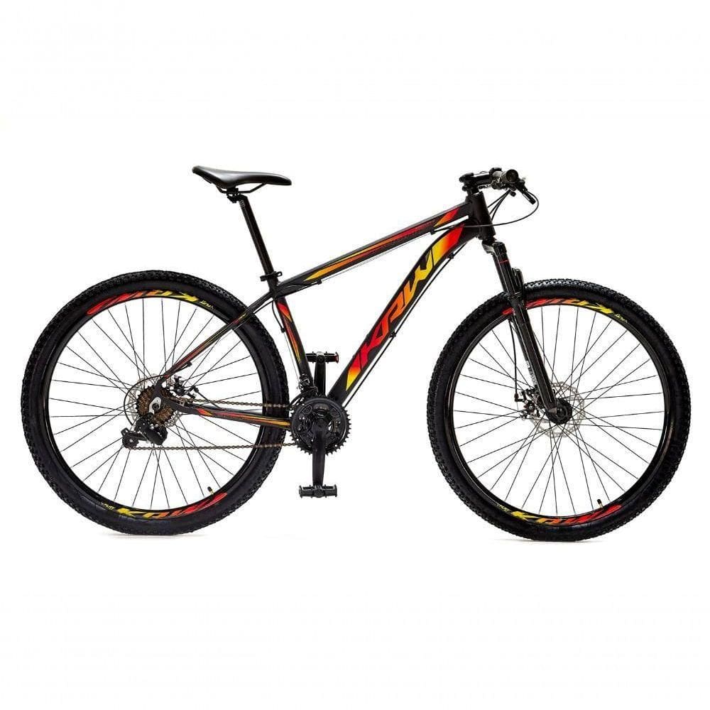 Bicicleta Aro 29 Krw Alumínio 27 Vel Freio Hidráulico Suspensão Dianteira S8 21 Preto-Amarelo E Vermelho