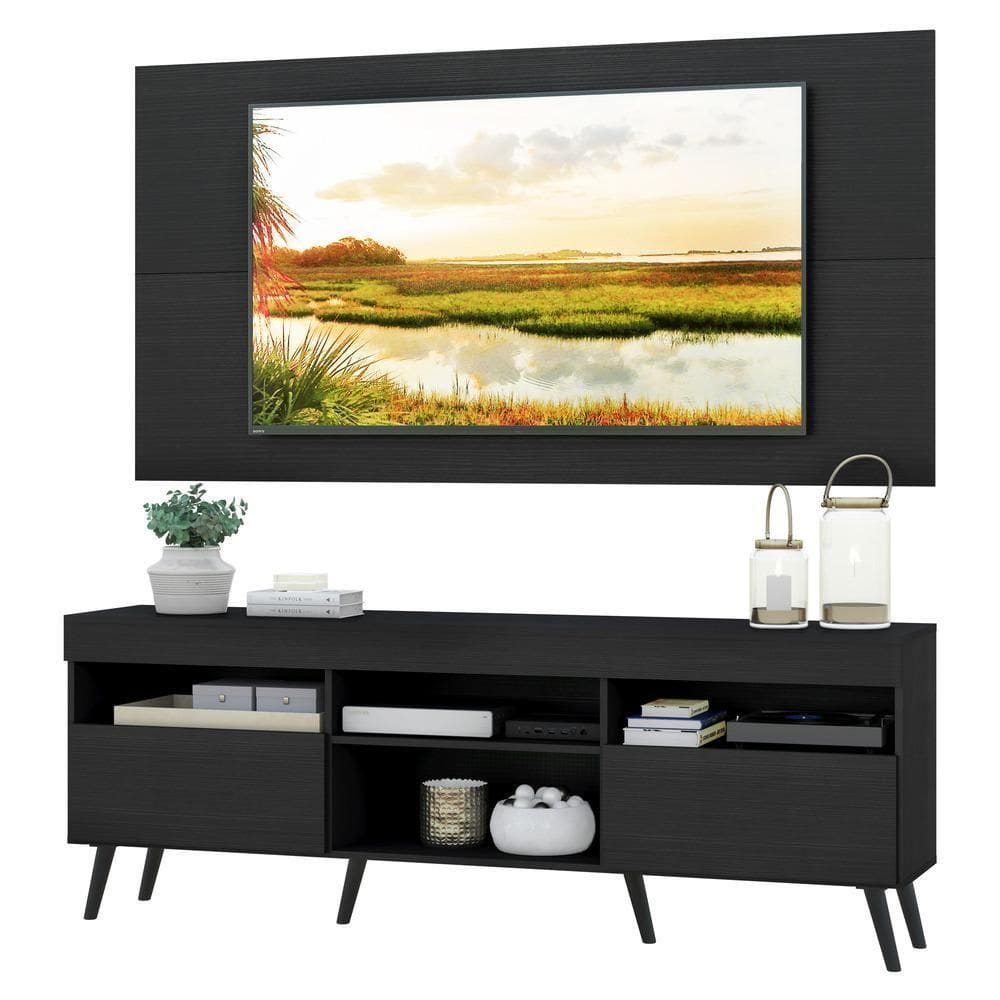 Rack Com Painel Tv 65" Retrô Londres Multimóveis V3337 Preto Preto