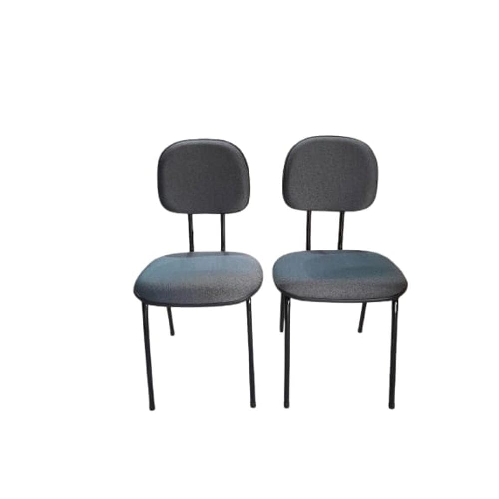 Kit 2 cadeiras palito fixa para recepção igreja recepção sala de espera tecido cinza preto