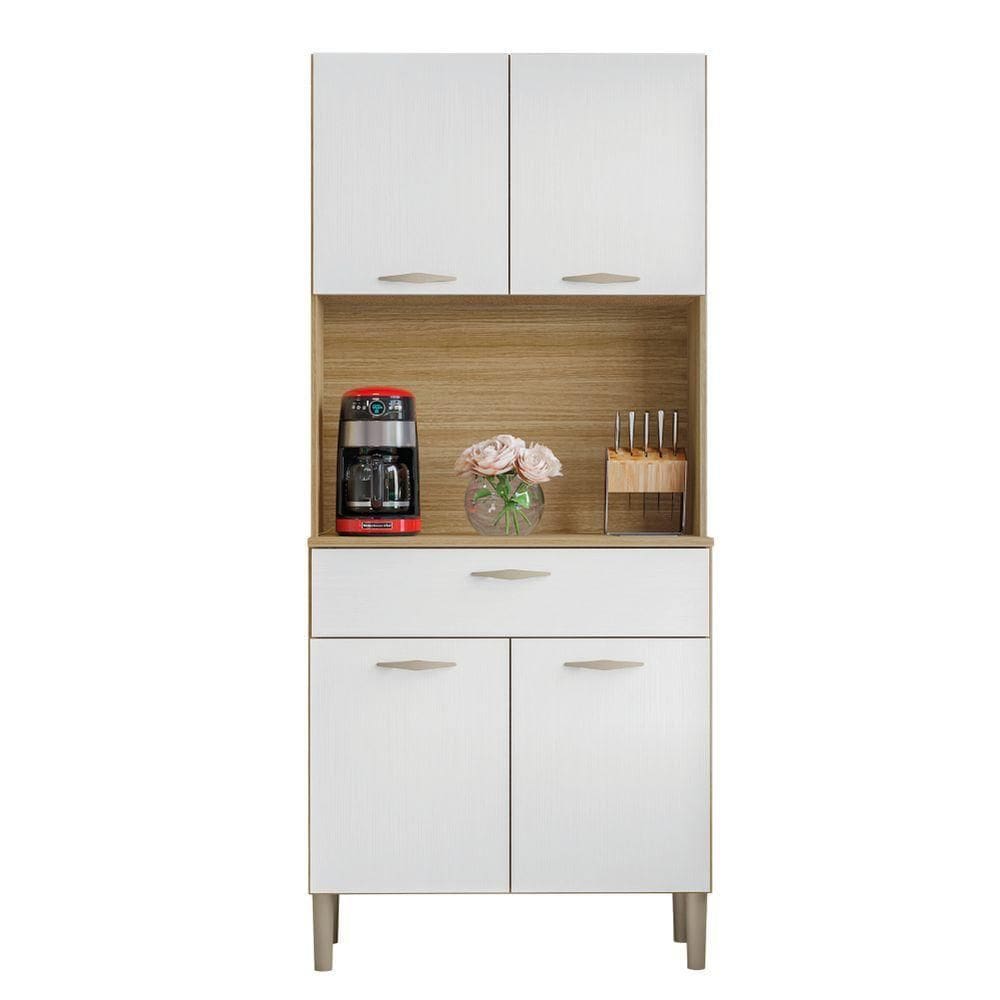 Armário De Cozinha Completa 4 Portas 1 Gaveta Cris Kit`s Paraná Freijo/bco