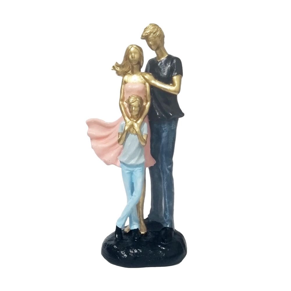 Estatueta Decorativa Família Com Filho Gesso Colorida