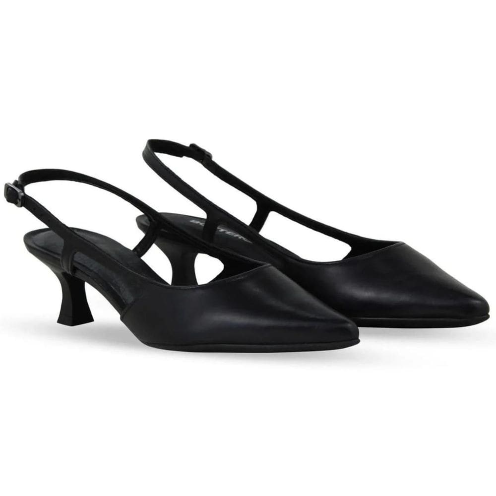 Scarpin Couro Bottero Slingback Bico Fino Salto Baixo-Preto
